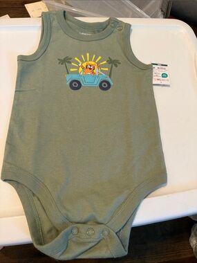 Carter's Olive Green Sleeveless Onesie with Blue Jeep Graphic